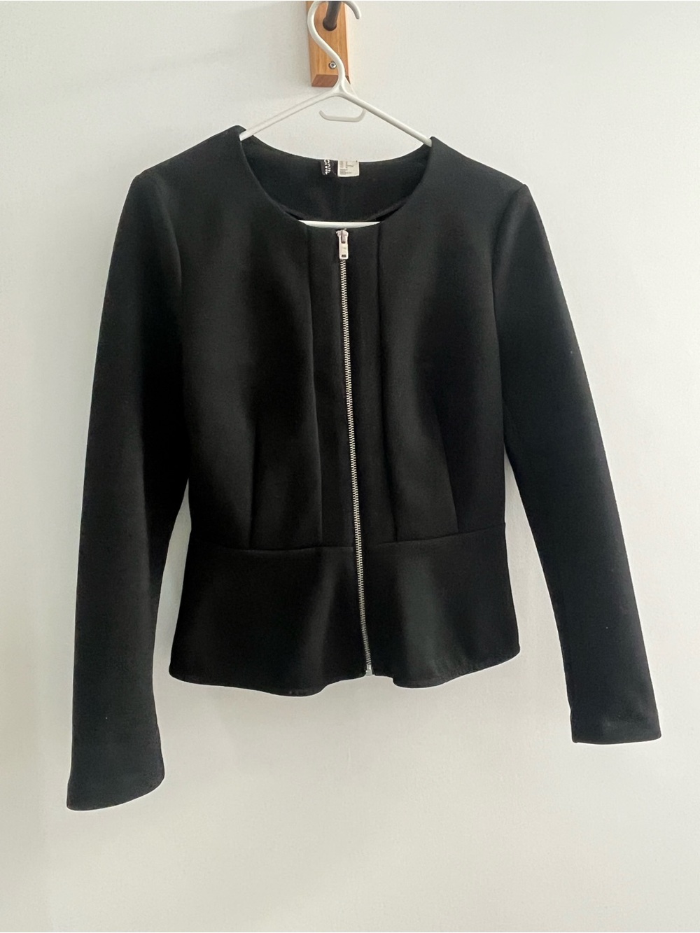 Black Zip-Front Peplum Blazer